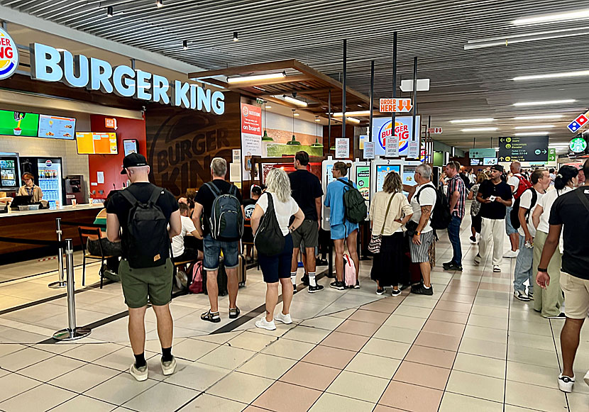 Hamburger restaurants such as Burger King at Rhodes Airport.