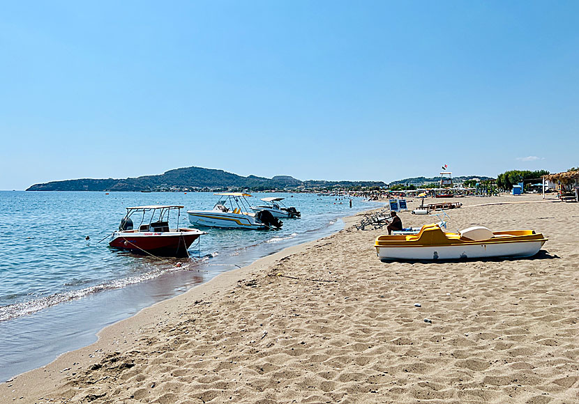 The sandy beach in Faliraki on Rhodes.