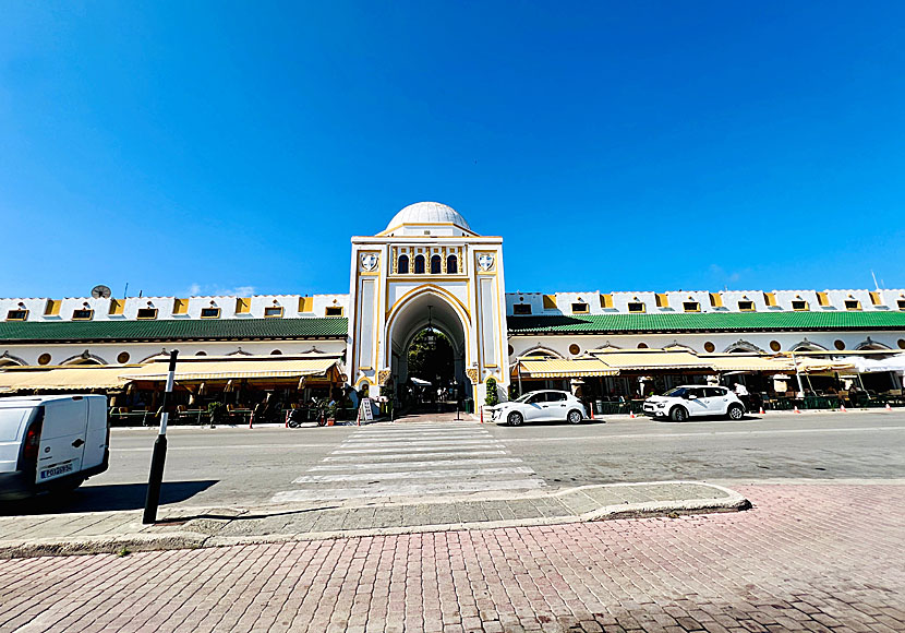 New Market in Mandraki. Behind New Market is the bus stop for regional buses.