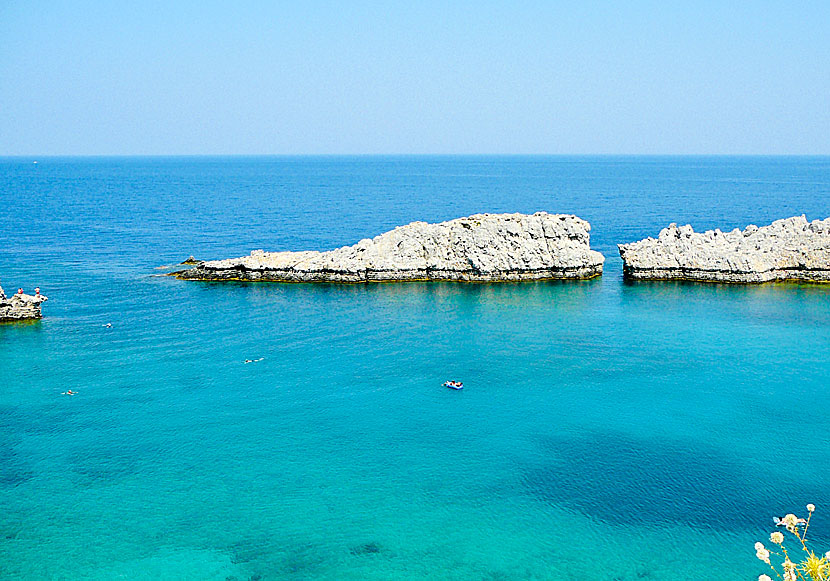 The lovely sea and the awesome rocks in Saint Paul bay in Rhodes.