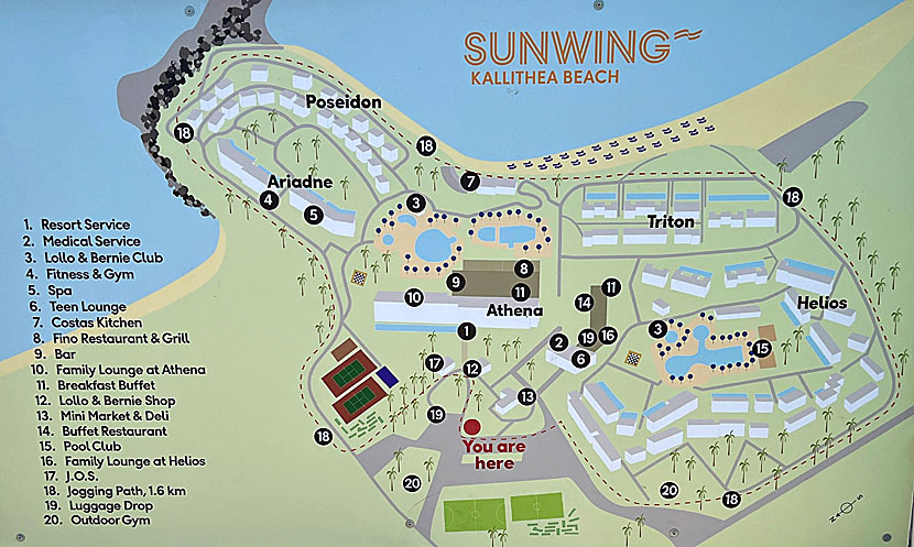 Map of Sunwing Kallithea beach in Rhodes.