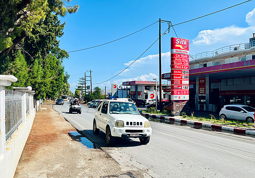 The busy road between Rhodes Town and Lindos runs outside the Amira Hotel.