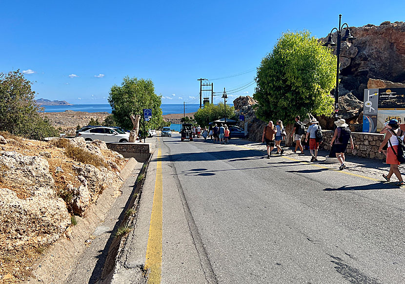 The road that goes from the bus stop down to Lindos village.