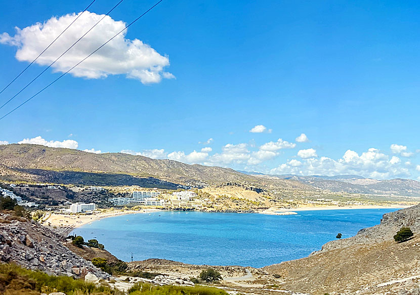 Vlycha beach is located just north of Lindos in Rhodes.