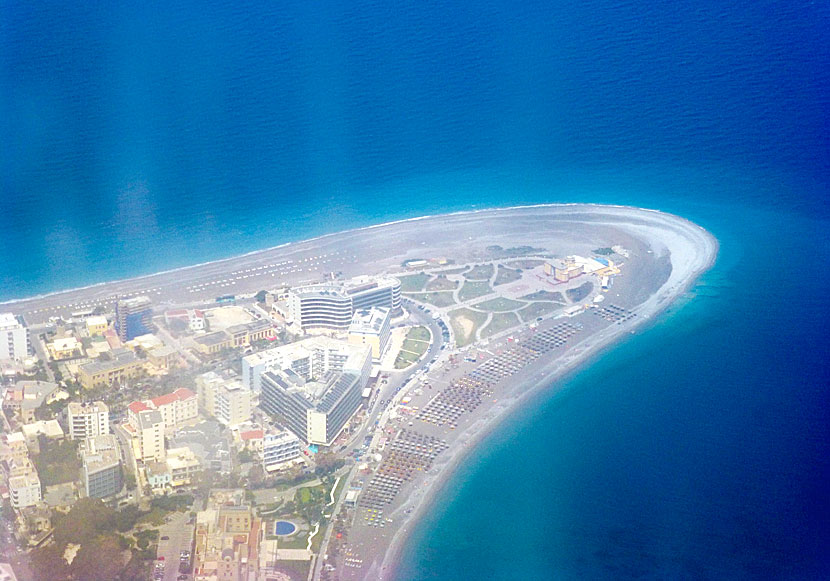 The headland at the aquarium in Rhodes town where the beaches Windy beach and Elli beach meet.