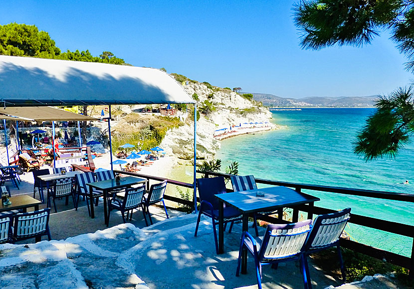 The nice taverna at Papa beach in Samos.