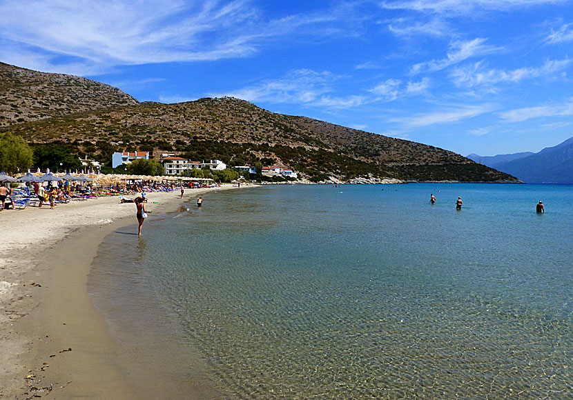 The extremely shallow and child friendly sandy beach of Psili Amos beach in Samos.