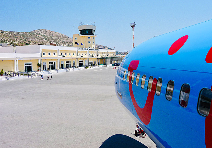 The terminal building at the airport in Pythagorion.