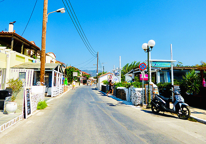 Good tavernas, restaurants and shops in Votsalakia on the island of Samos in Greece.