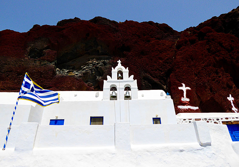 Agios Nikolaos church above Red beach.