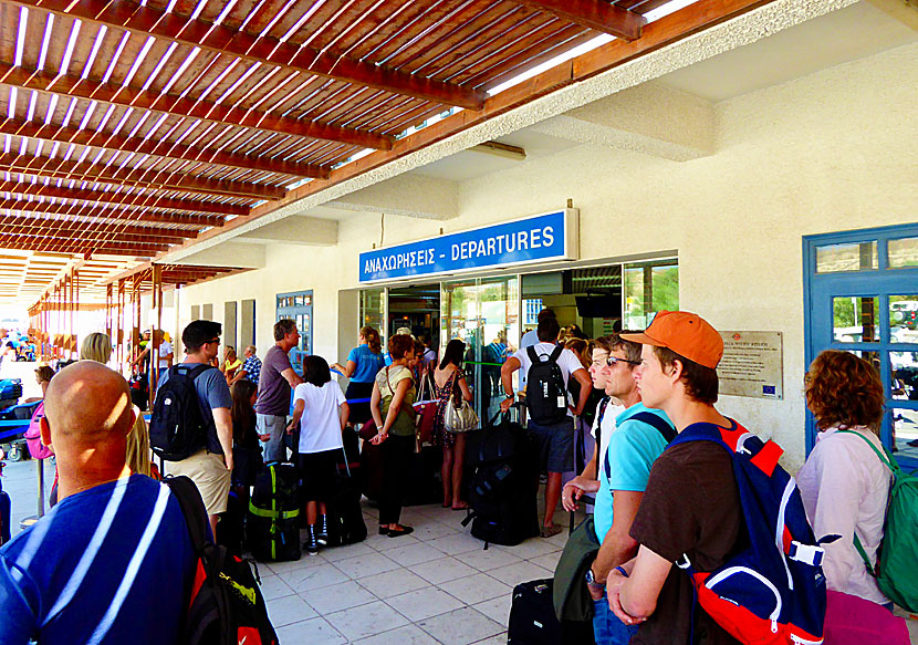 Queue at the departure hall at Santorini airport.