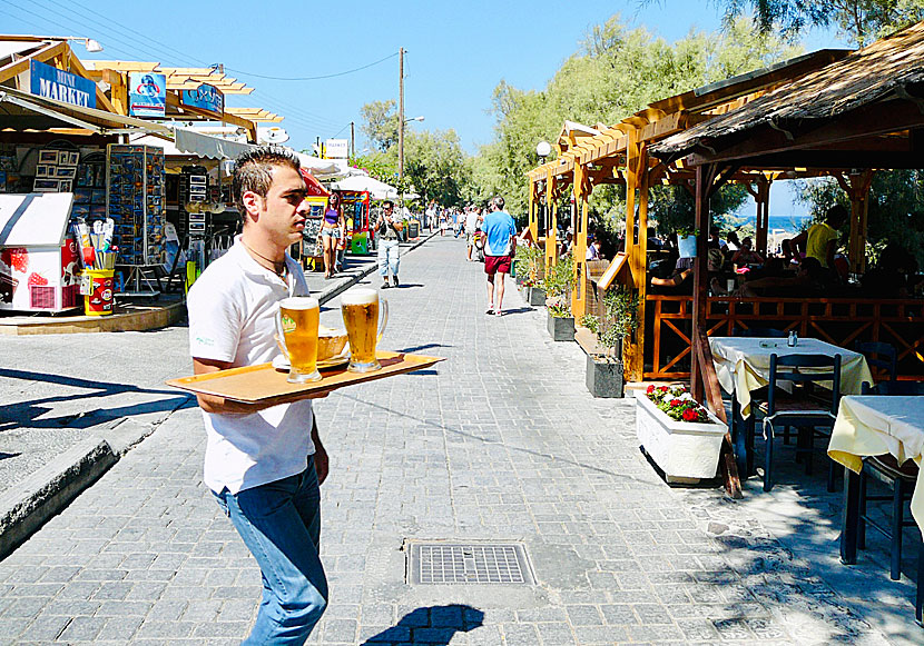 Bars and cafes in Kamari on Santorini.