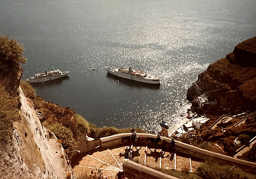 The port below Fira on Santorini in the 1980s.