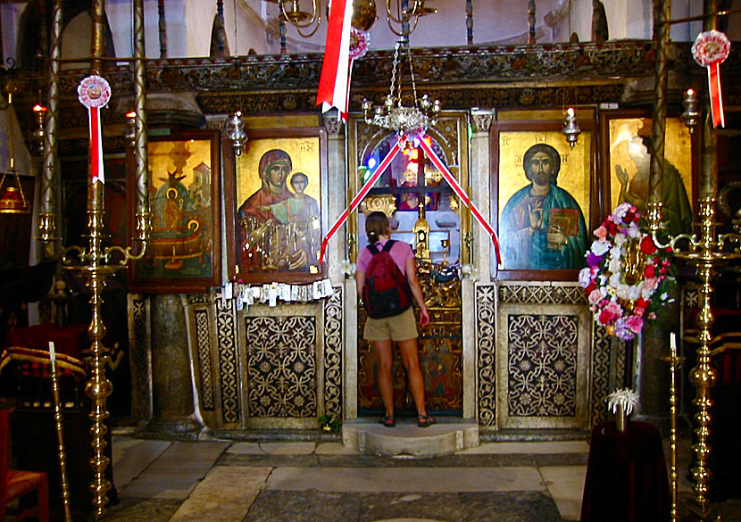 Panagia Episkopi church with the icon of Panagia Glikofilousa in Meso Gonia on Santorini.