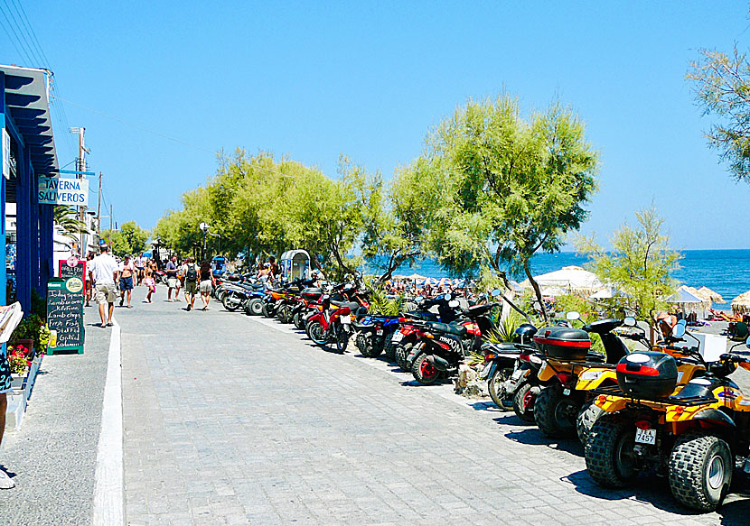 Parking lots in Kamari on Santorini.