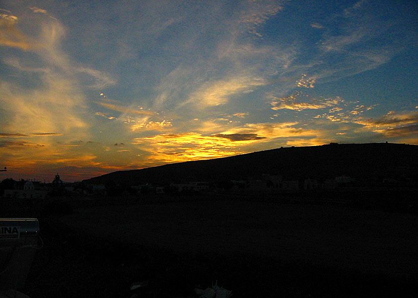 The sunset on Santorini seen from the village of Emporio.