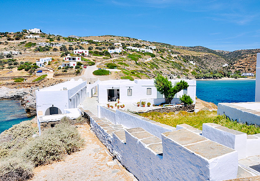 Beaches, rock baths, churches and monasteries on Sifnos in Greece.