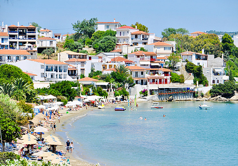 Good hotel and pensions on Megali Ammos beach near Skiathos town.