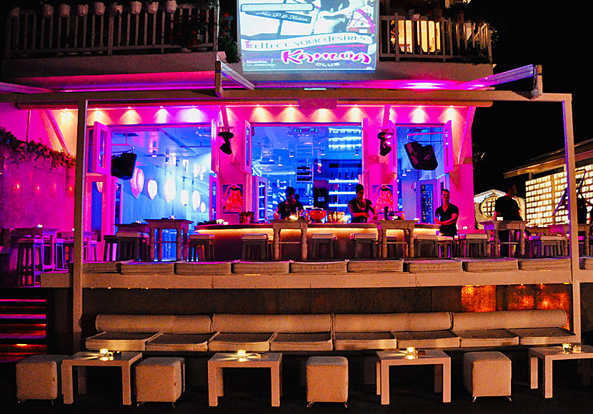 Nightclubs and bars along the bar street in Skiathos.