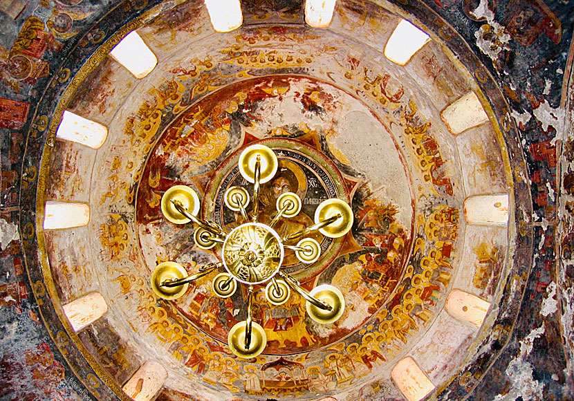 The worn ceiling in the monastery of Panagia Kechria in northern Skiathos.