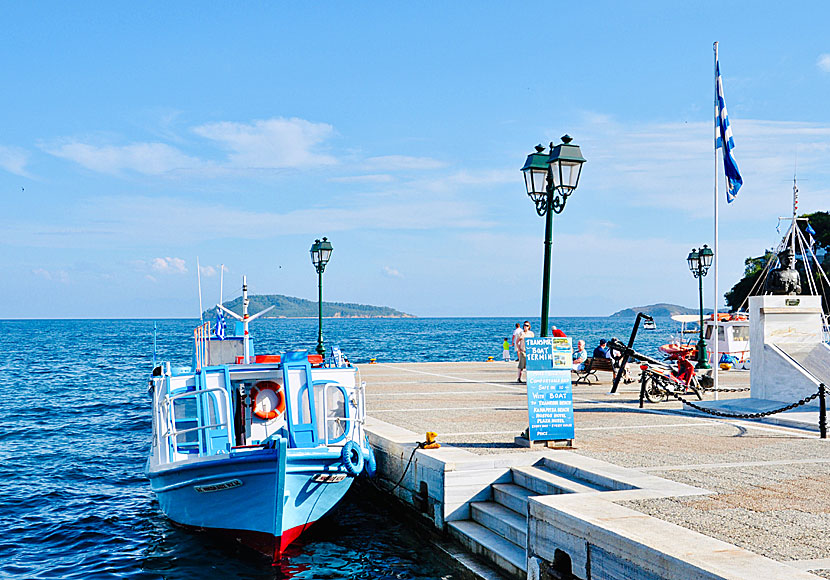 Taxi boats to beaches and hotels in Skiathos.