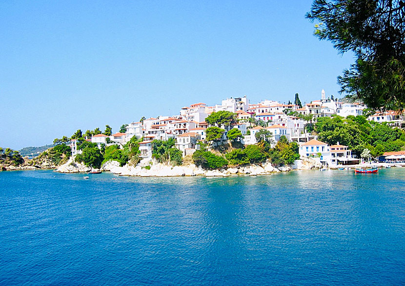 Skiathos town seen from the Bourtzi peninsula.