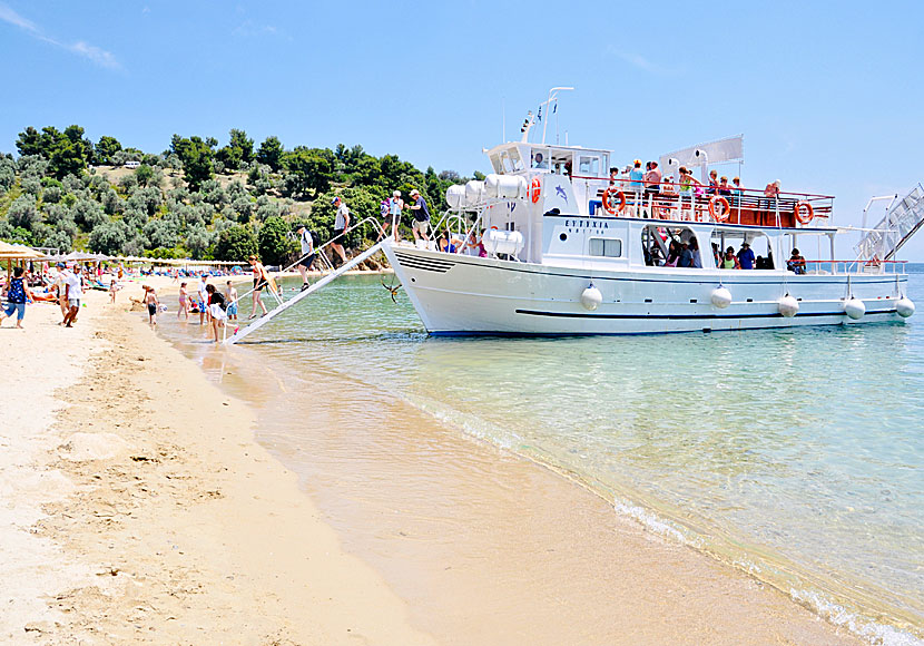 Beach boats and excursion boats to the beaches of Skiathos leave from the small harboor in Skiathos town.