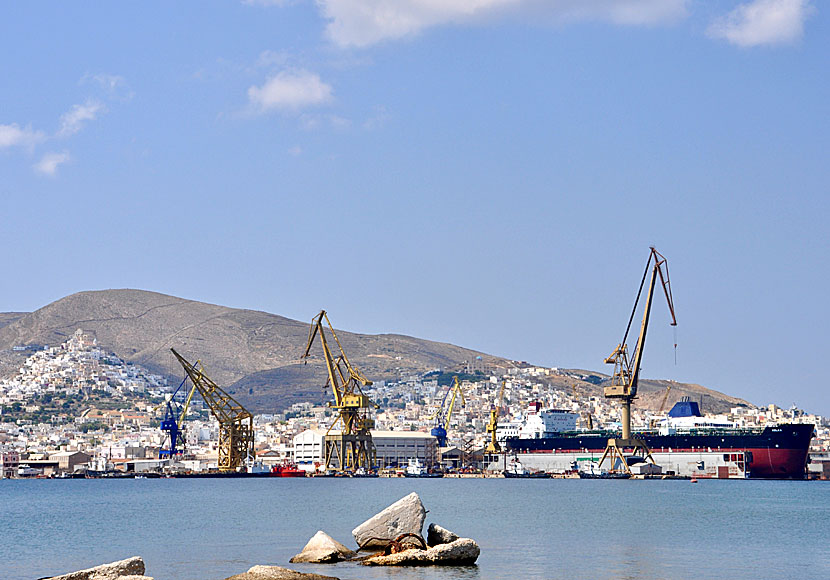 The large shipyard in Ermoupolis in Greece.