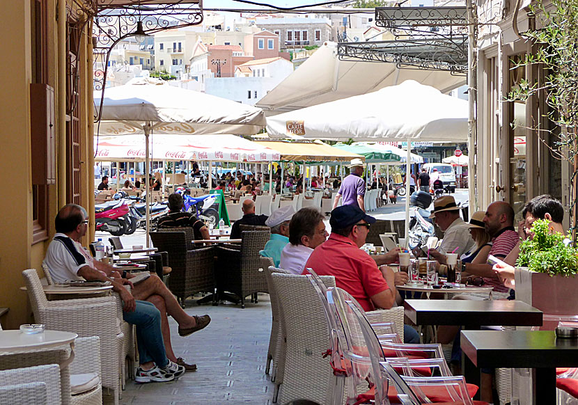 Good cafes along the harbour promenade in Ermoupolis.