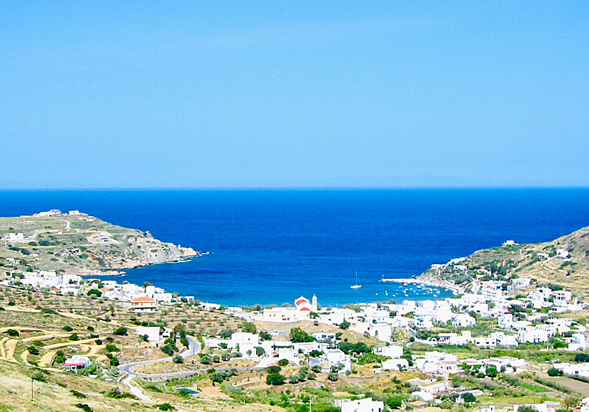The beach, the village and the port of Kini on Syros in Greece.