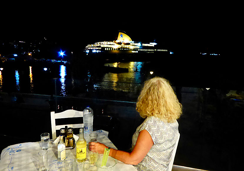 Blue Star Ferries seen from Restaurant Gorgona in Livadia.