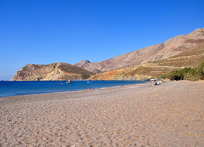 The part of Eristos beach that is closest to the bus stop.