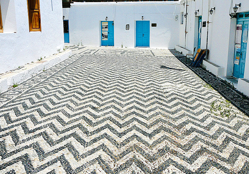 The mosaic floor at the town hall in Megalo Chorio on Tilos.
