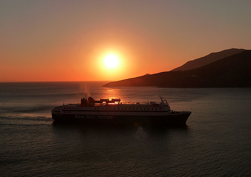 Blue Star Ferries arrive at the port of Livadia on Tilos early in the morning.