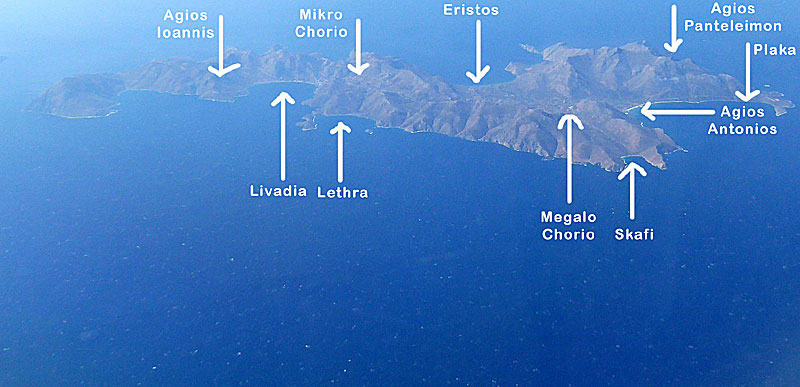 Map of Tilos in Greece.