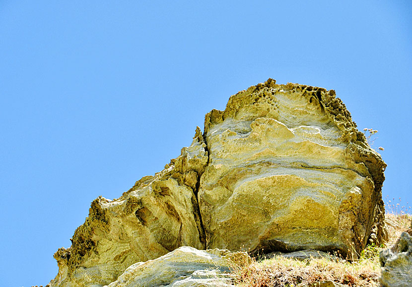 Peculiar rock formations at Pachia Ammos beach on Tinos.