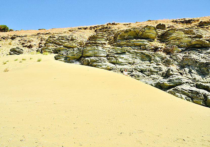 Sand dunes at Pachia Amos beach in Tinos.