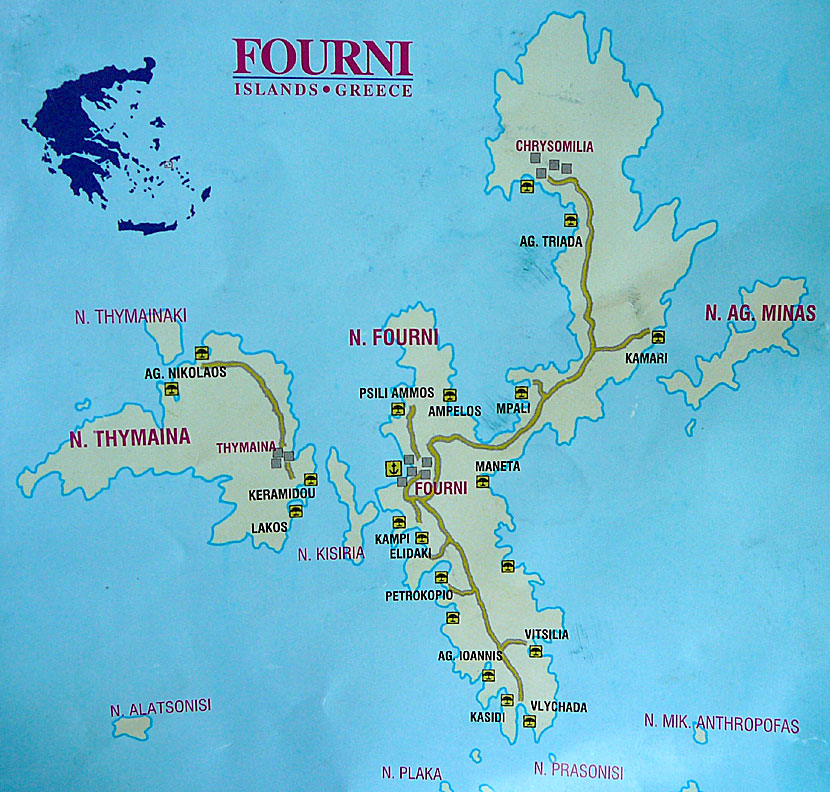 Map of the islands of Thimena and Fourni.