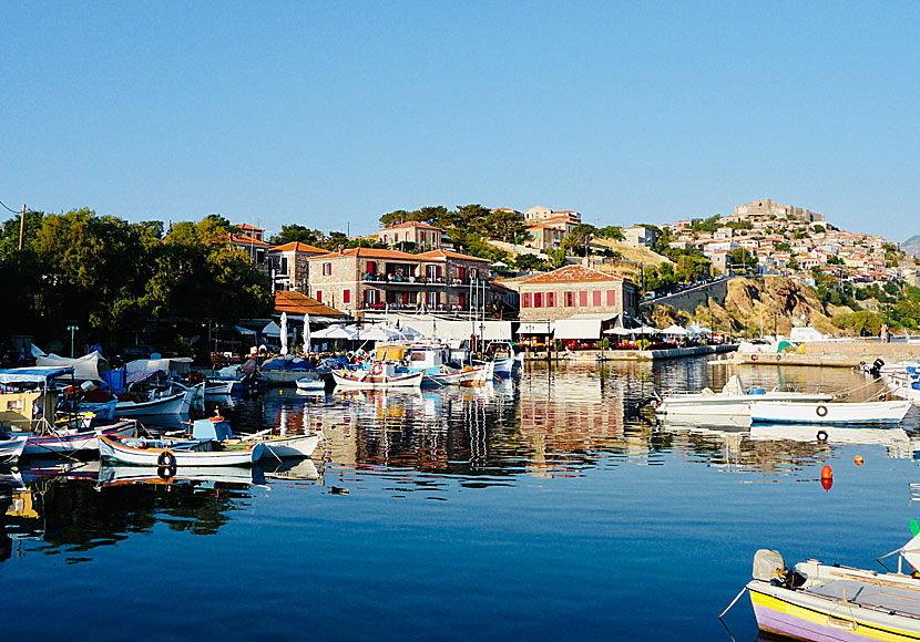 The port of Molyvos on Lesvos, which is the neighboring island of Psara.