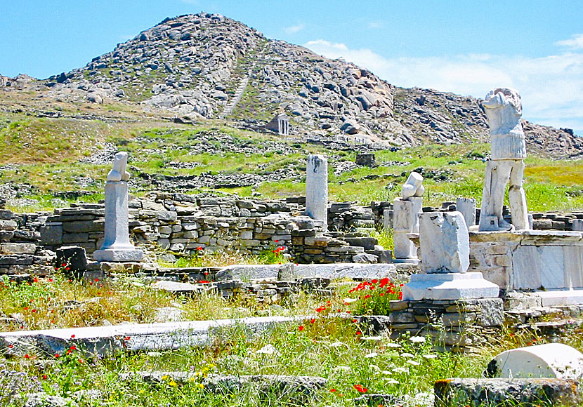 Statues on Delos in Greece.