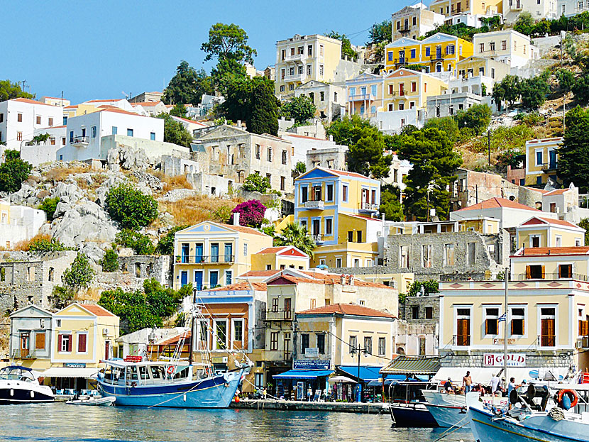 Beautiful, colorful Gialos on Symi is known for its unique architecture.