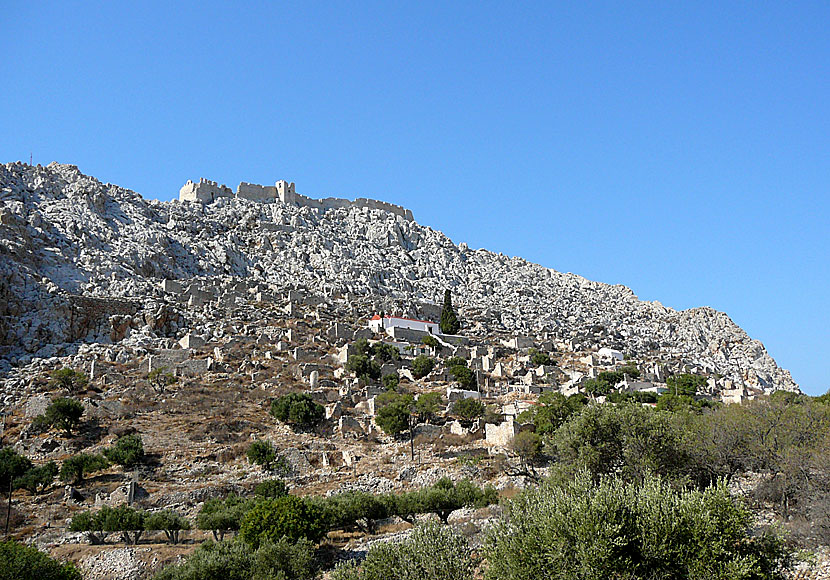 The uninhabited village of Chorio. and Kastro in Chalki.