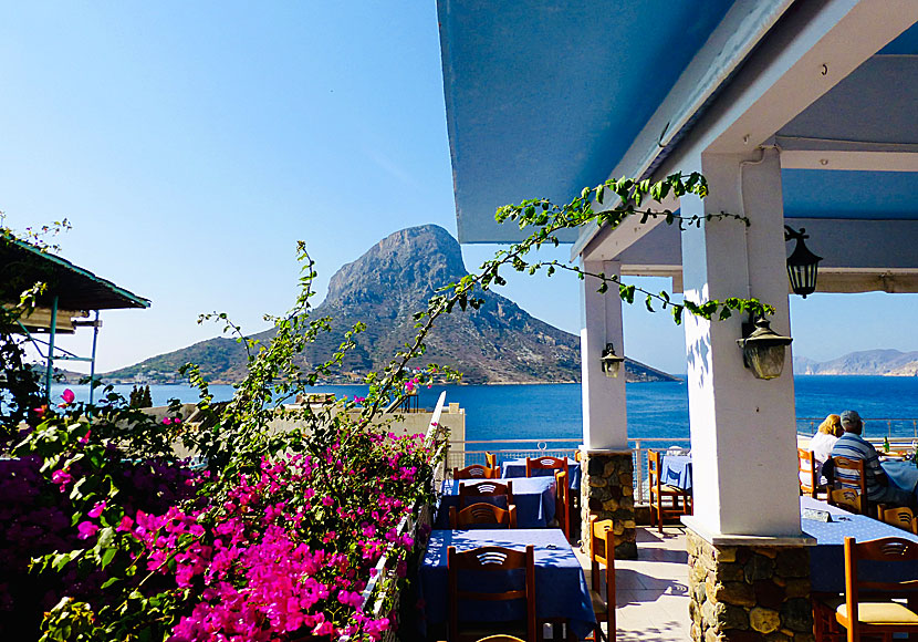 From the restaurants in Massouri on Kalymnos you have a wonderful view of the neighboring island of Telendos.