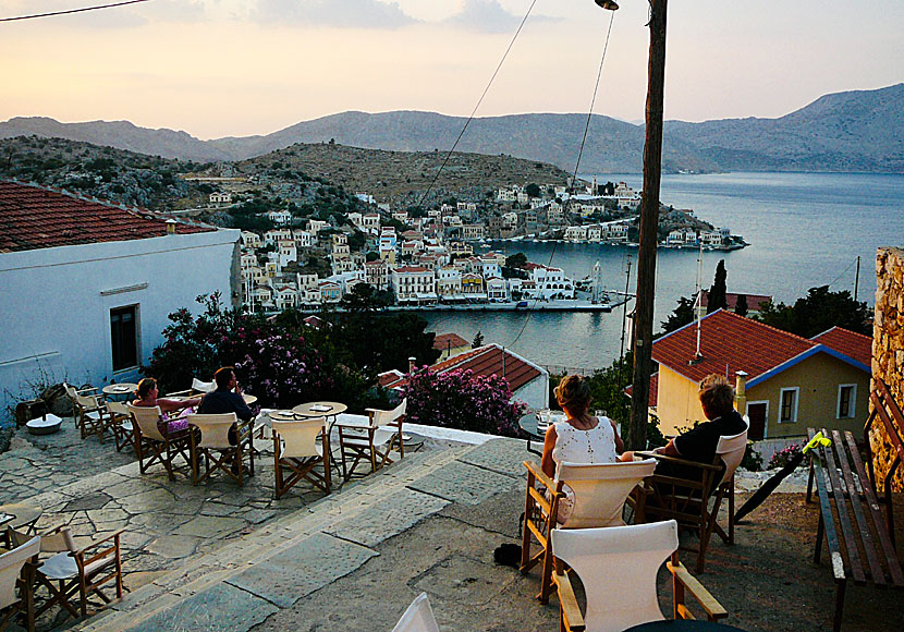 The sunset over Gialos on Symi seen from Chorio.