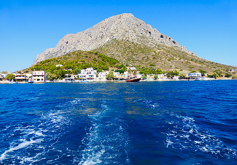 Telendos in Greece is a very small island with only a single village and a high mountain.