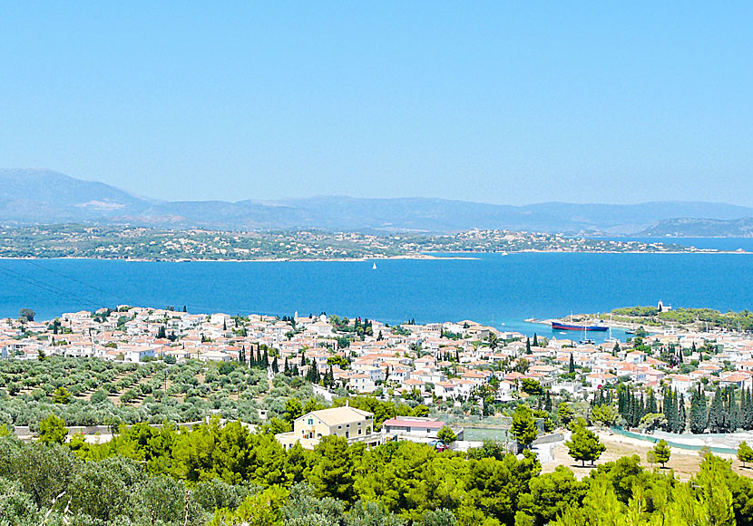Spetses town and Galatas in the Peloponnese.